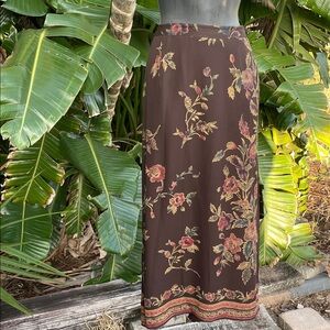 talbots pure silk, dark floral wrap skirt